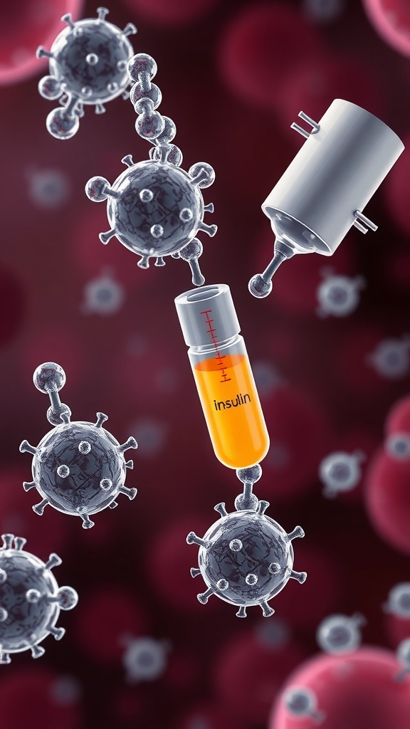Microscopic view of insulin molecules interacting with cells
